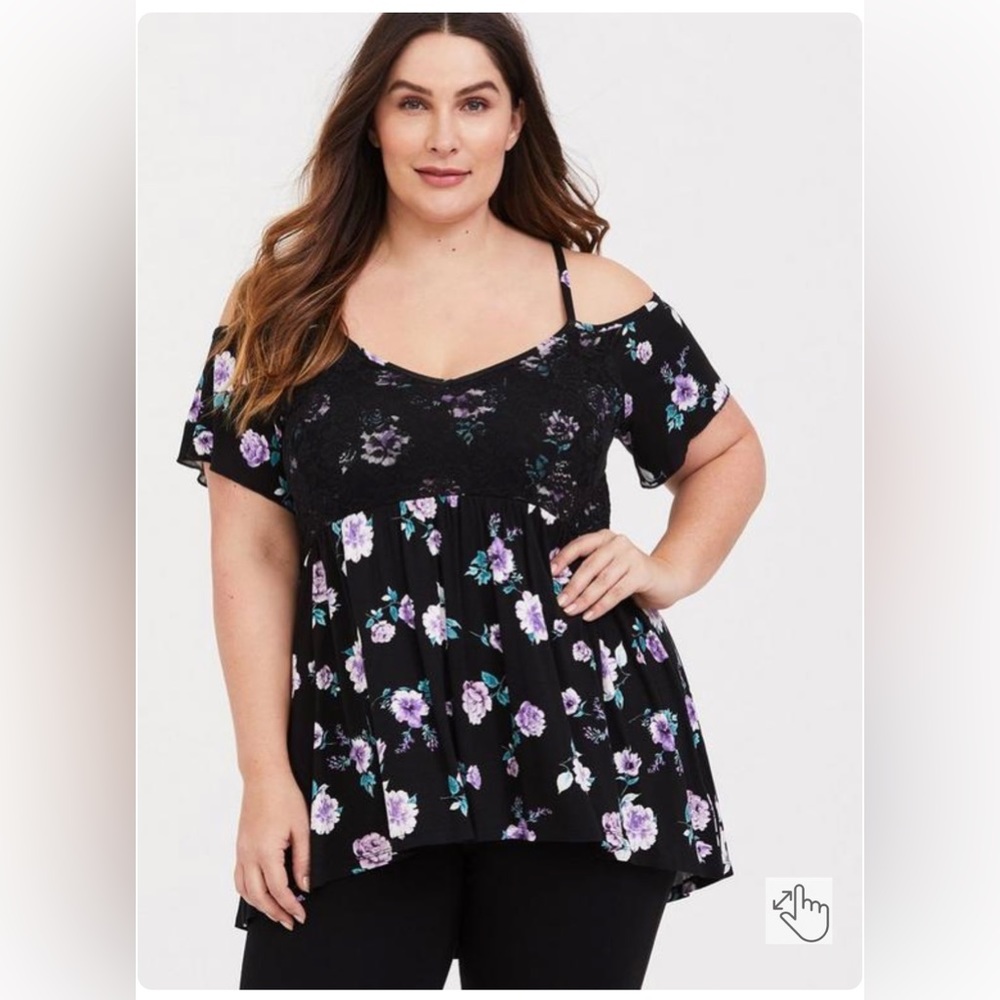 Super Soft And Lace Cold Shoulder Babydoll Top